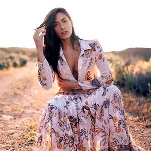 MISA Los Angeles Ahreana Dress in Pink Paisley Maxi Floral Long Sleeve s